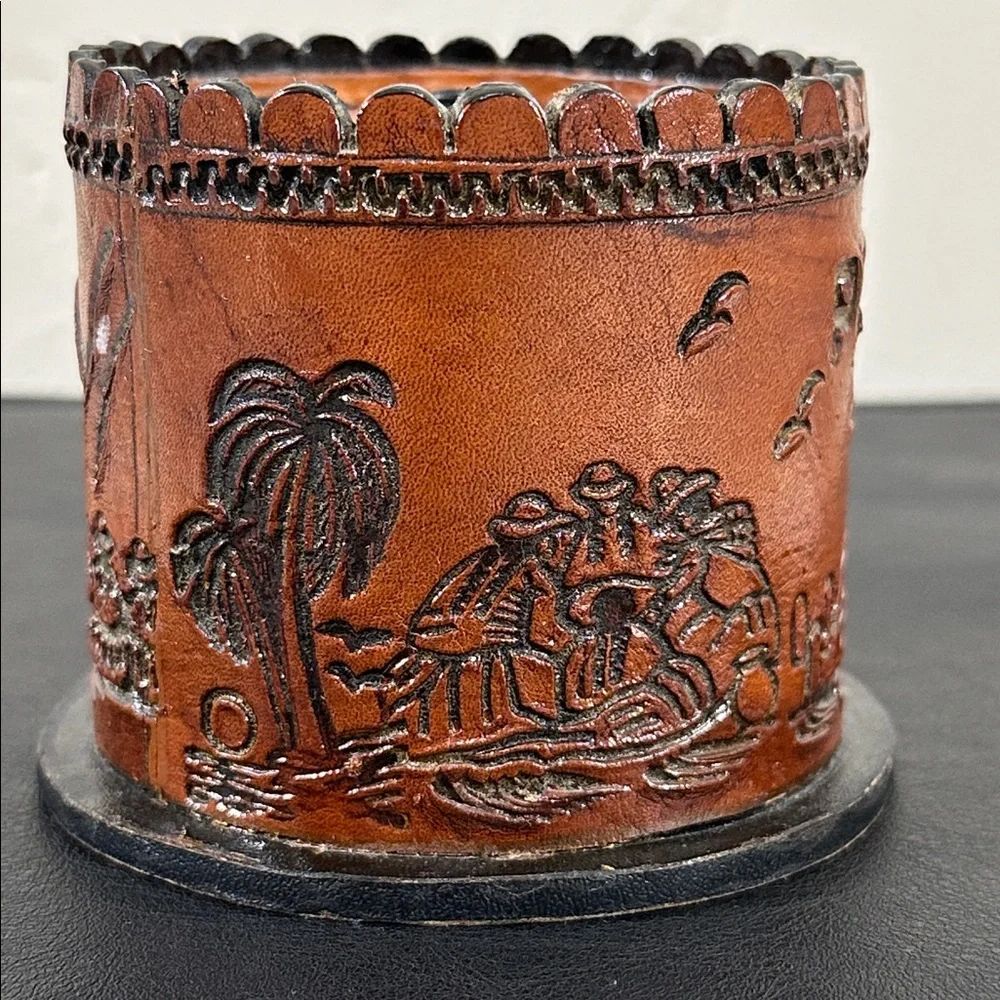 Embossed Leather Peruvian Vintage Pencil Holder